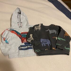 ZARA Animal Sweatshirt + MONSOON Excavator Hoodie Bundle 18–24M Toddler Boys